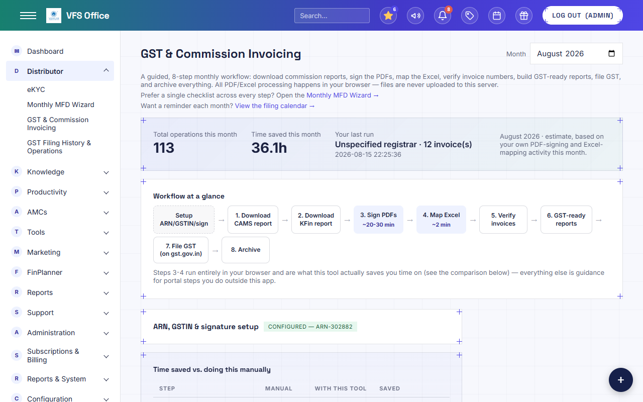 GST & Commission Invoicing screen