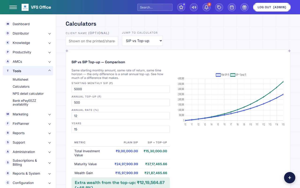 Tools & calculators screen